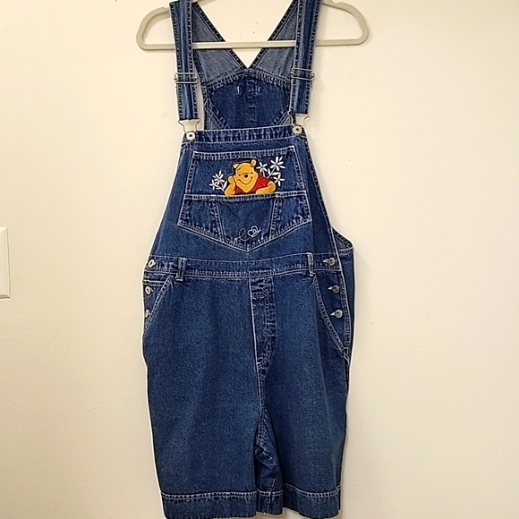 VTG Winnie The Pooh Bib Short Denim Overalls Embroidered...